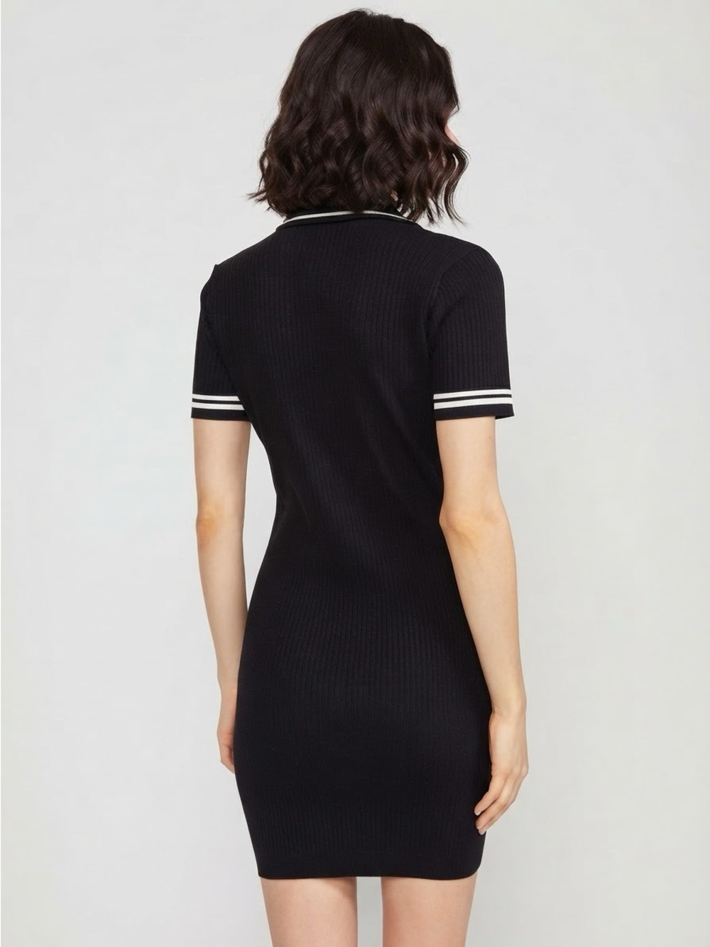Cynthia Rowley Rib Knit Polo Bodycon Mini Dress Black Size M EUC Tenniscore - Picture 2 of 4